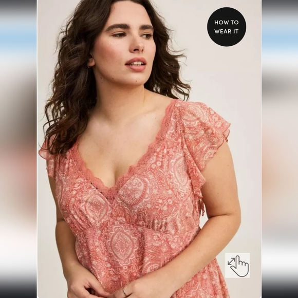 Torrid Pink Flutter Sleeve Smocked Peplum Top - Picture 2 of 12